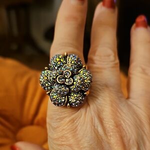 Heidi Daus Gold-Tone Iridescent Crystal Flower Ring